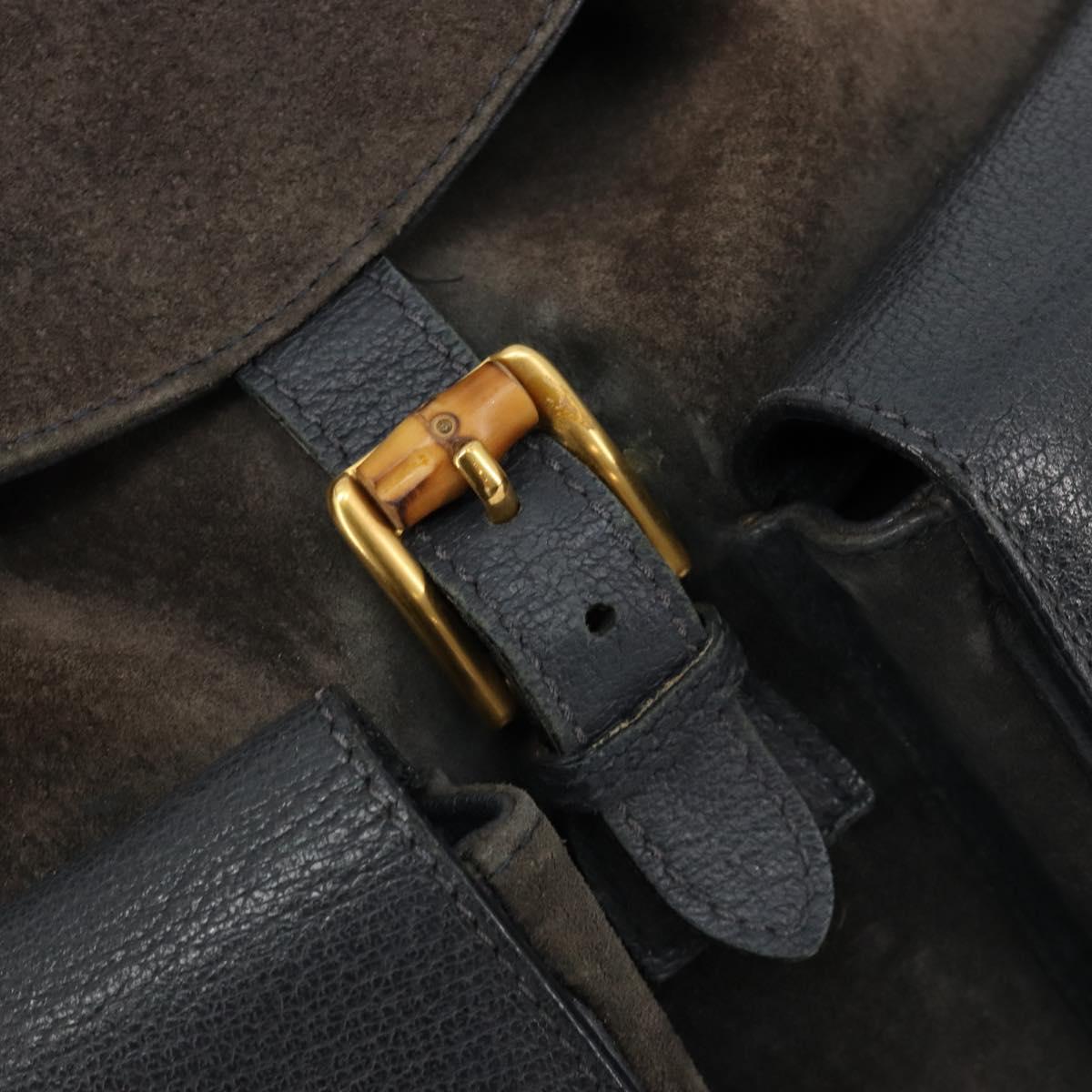 GUCCI Bamboo Backpack Suede Navy Gold 003 2058 0016 Auth 183957