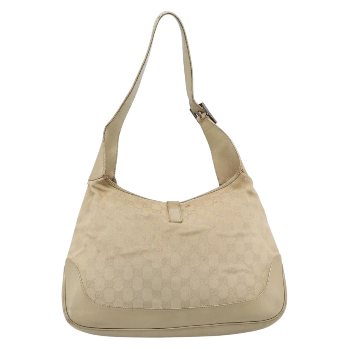 GUCCI GG Canvas Jackie Shoulder Bag Beige Silver 001 3306 Auth 183958