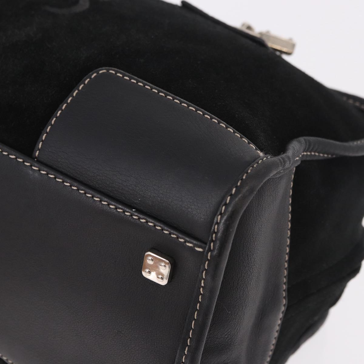 LOEWE Anagram Americana 28 Hand Bag Suede Leather Black Silver Auth 183959V