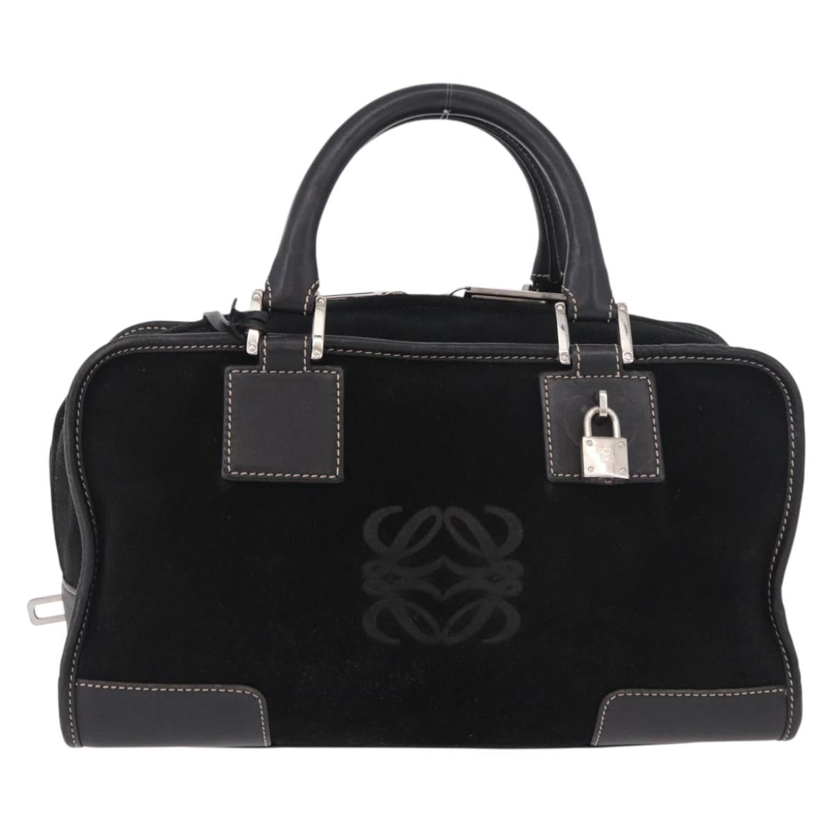 LOEWE Anagram Americana 28 Hand Bag Suede Leather Black Silver Auth 183959V