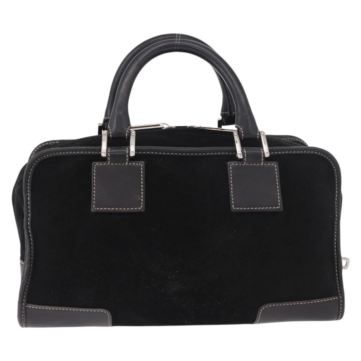 LOEWE Anagram Americana 28 Hand Bag Suede Leather Black Silver Auth 183959V