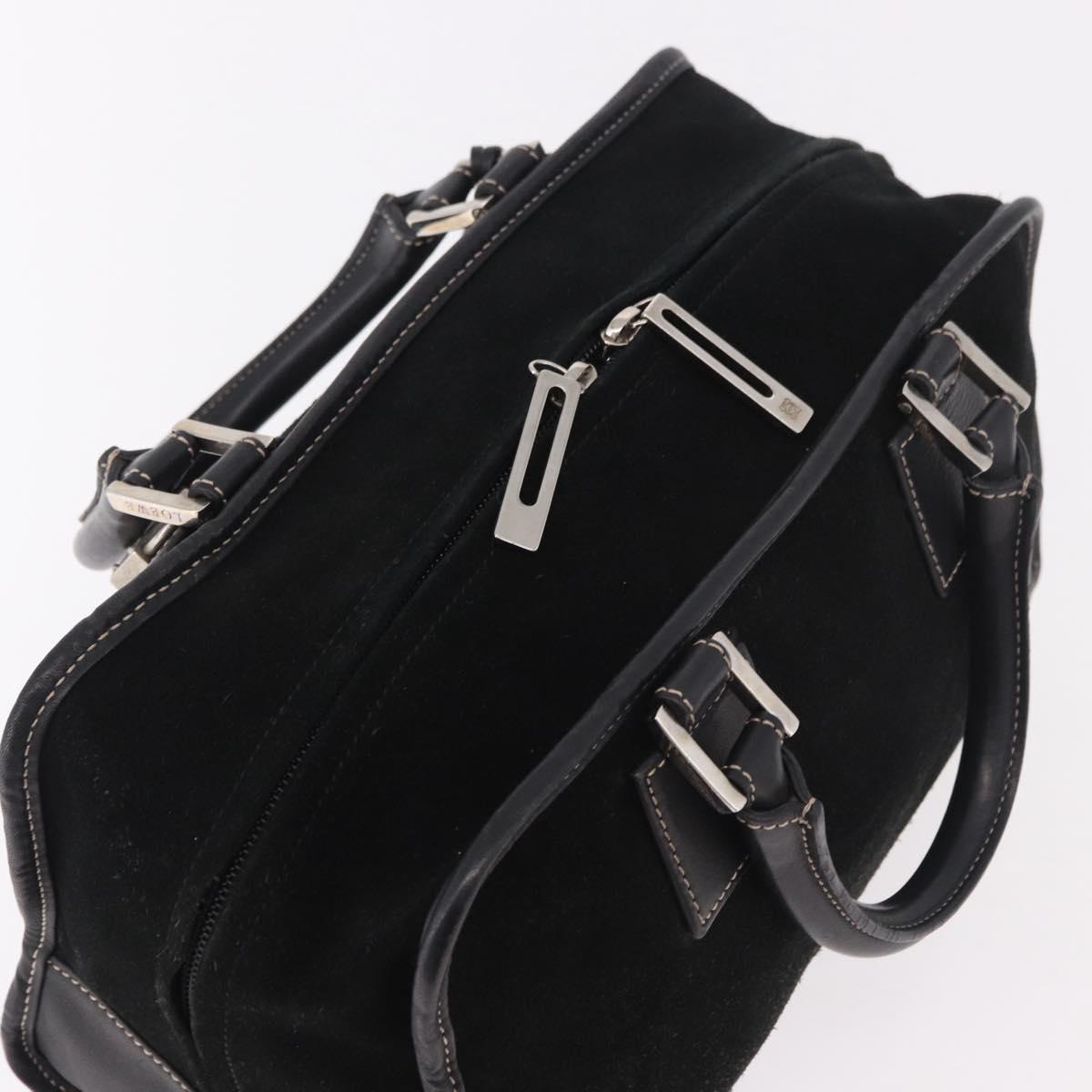 LOEWE Anagram Americana 28 Hand Bag Suede Leather Black Silver Auth 183959V