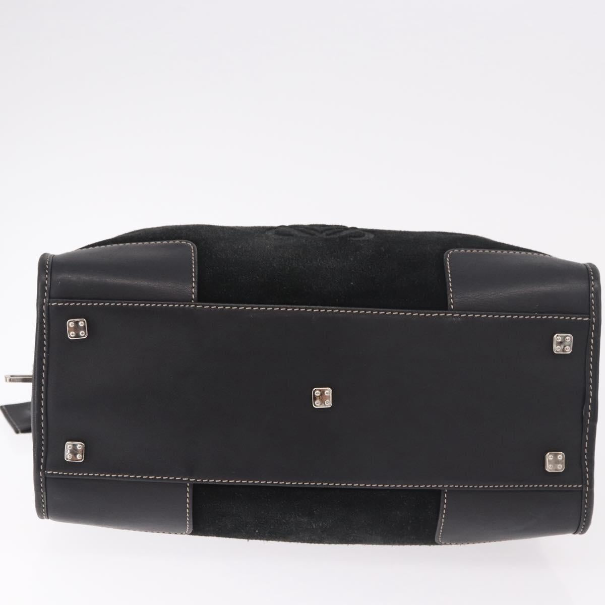 LOEWE Anagram Americana 28 Hand Bag Suede Leather Black Silver Auth 183959V