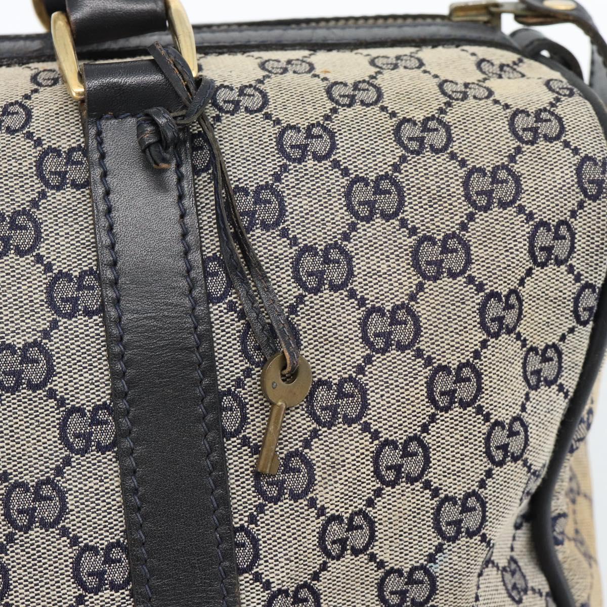 GUCCI GG Canvas Boston Bag Navy Gold Auth 183960