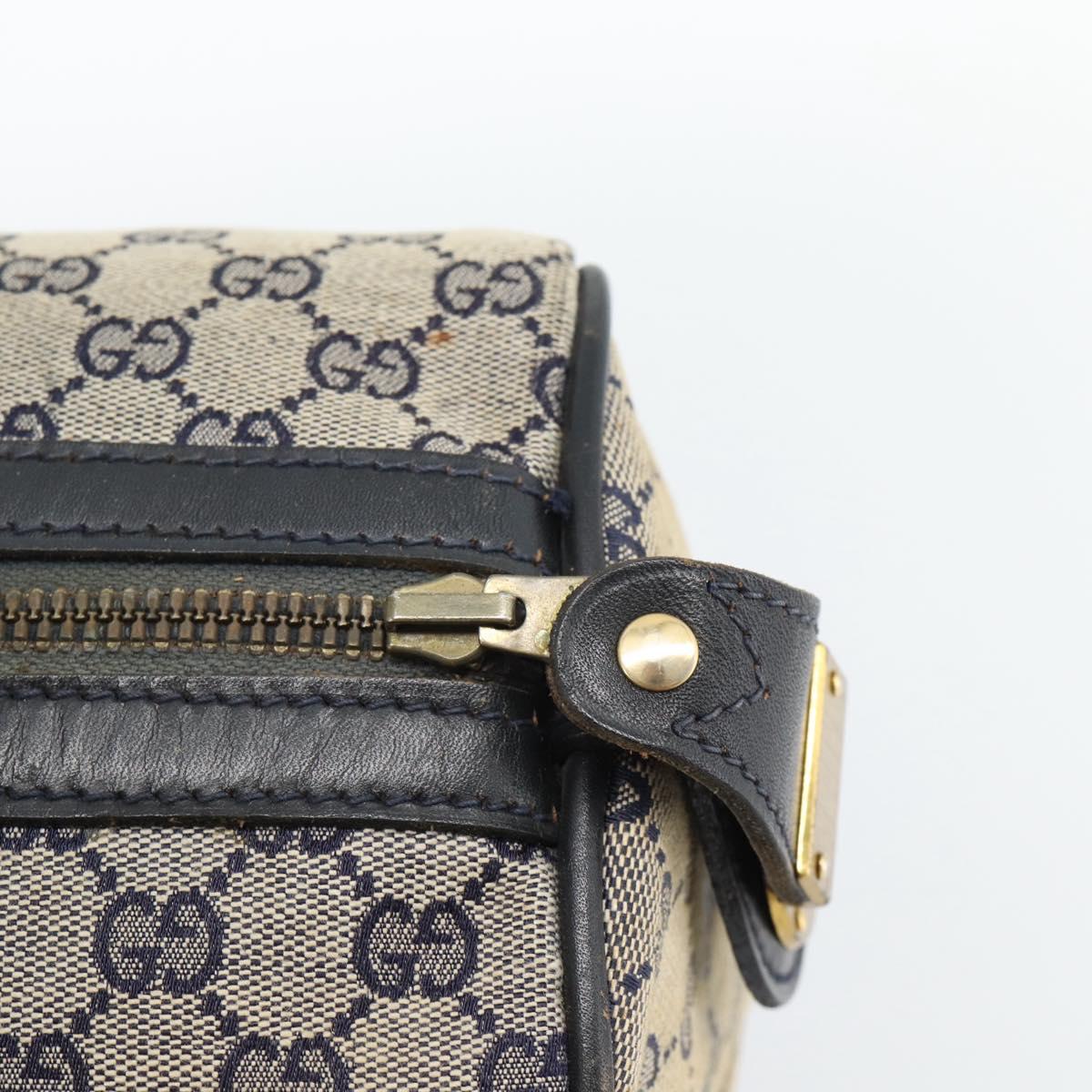 GUCCI GG Canvas Boston Bag Navy Gold Auth 183960