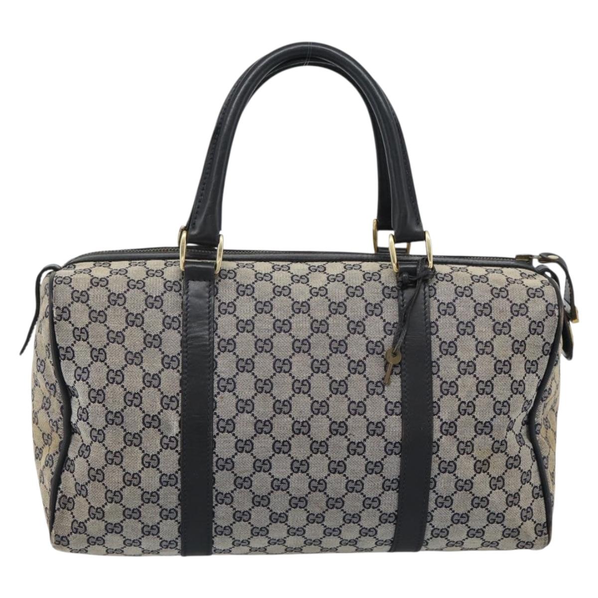 GUCCI GG Canvas Boston Bag Navy Gold Auth 183960