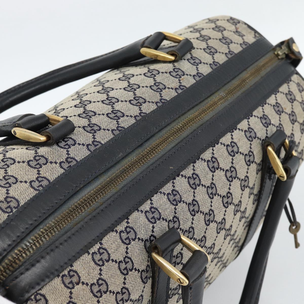 GUCCI GG Canvas Boston Bag Navy Gold Auth 183960