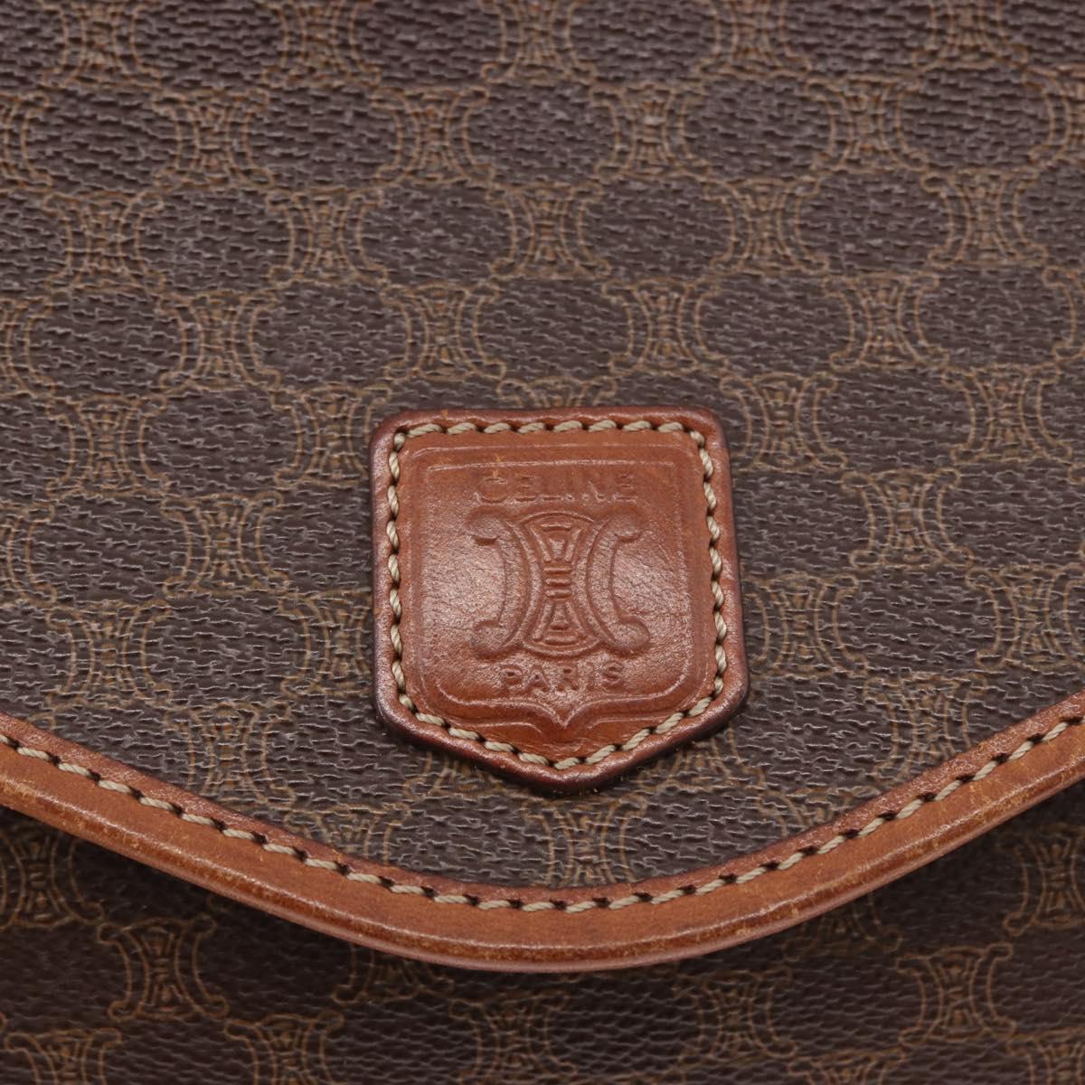 CELINE Macadam Canvas Shoulder Bag PVC Leather Brown Gold Auth 183962