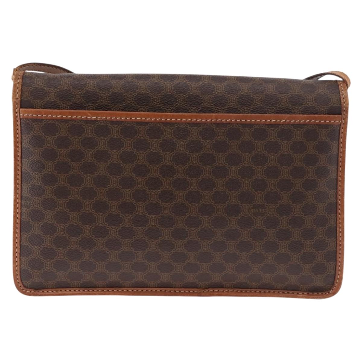 CELINE Macadam Canvas Shoulder Bag PVC Leather Brown Gold Auth 183962