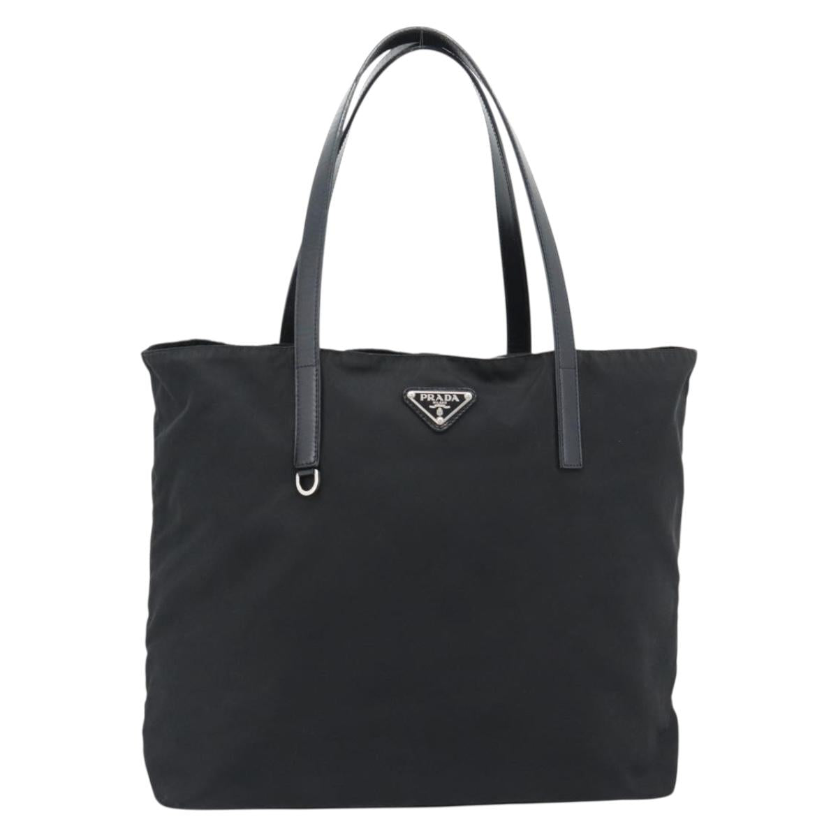PRADA Tote Bag Nylon Black Silver Auth 183968A