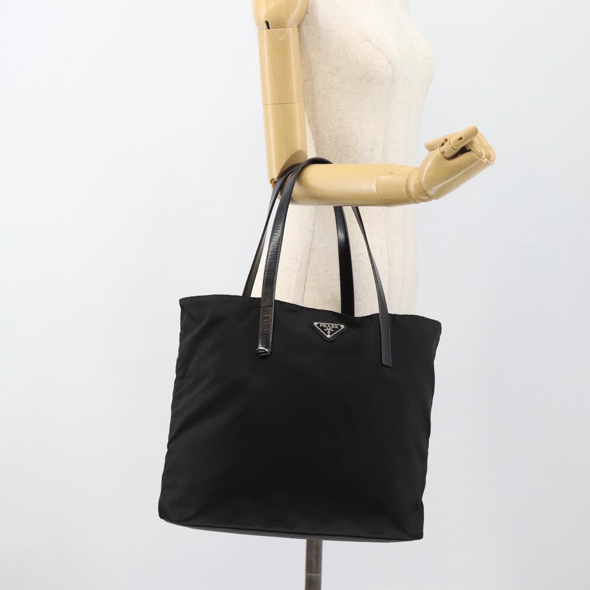 PRADA Tote Bag Nylon Black Silver Auth 183968A