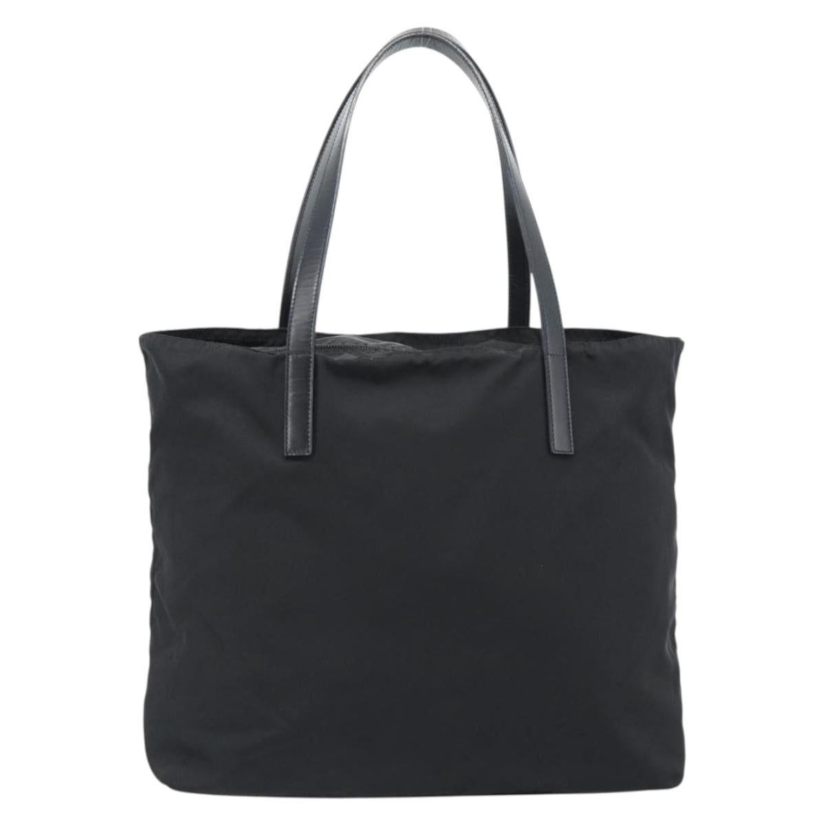 PRADA Tote Bag Nylon Black Silver Auth 183968A
