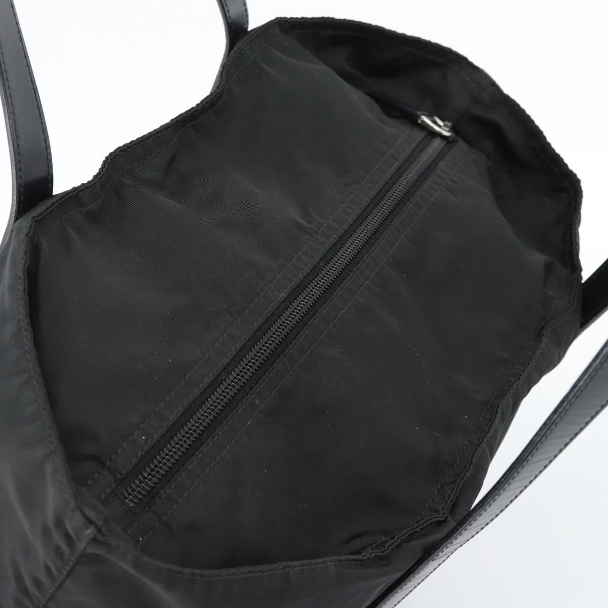 PRADA Tote Bag Nylon Black Silver Auth 183968A