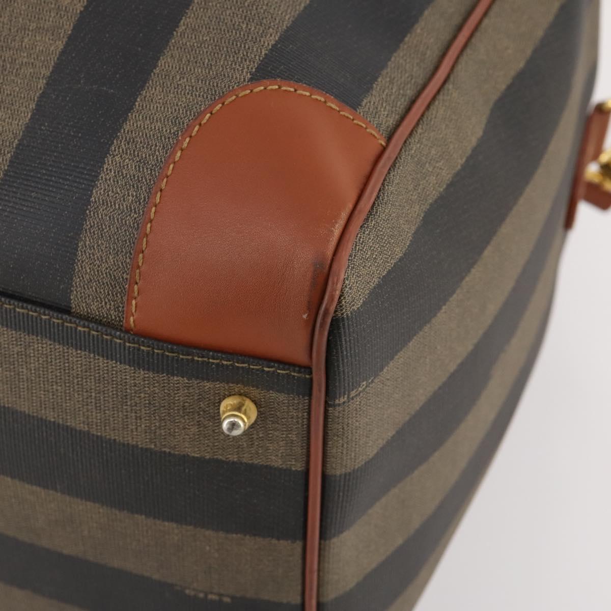 FENDI Pecan Canvas Boston Bag PVC 2way Black Brown Auth 183971