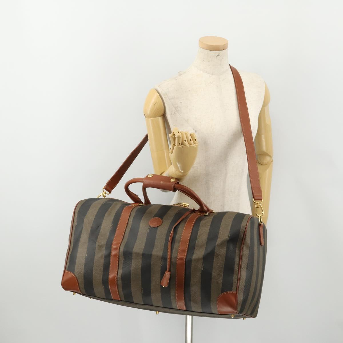 FENDI Pecan Canvas Boston Bag PVC 2way Black Brown Auth 183971