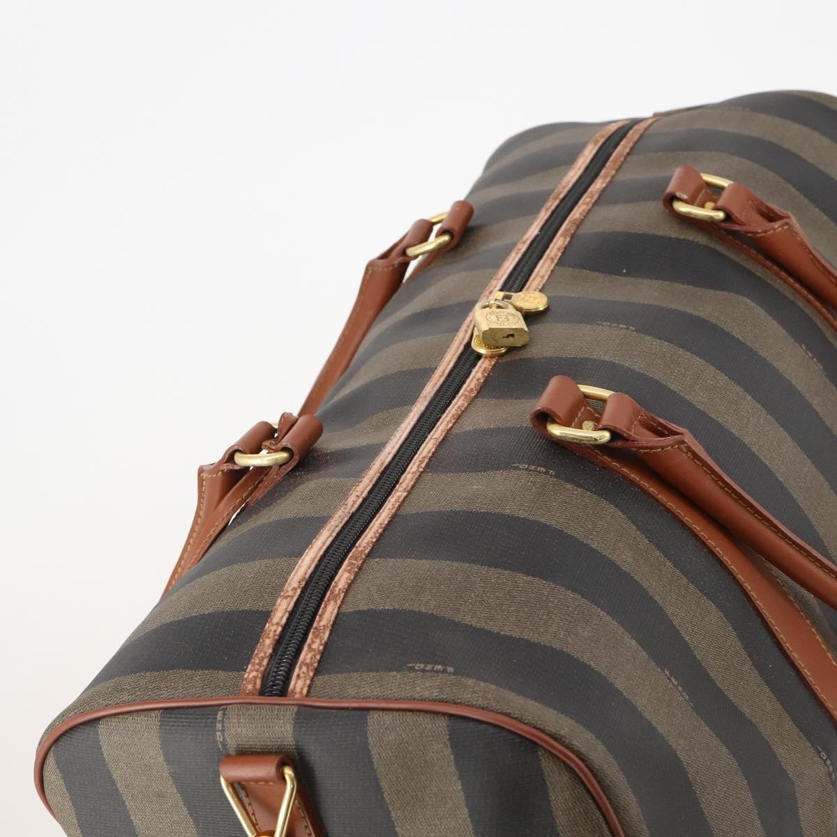 FENDI Pecan Canvas Boston Bag PVC 2way Black Brown Auth 183971