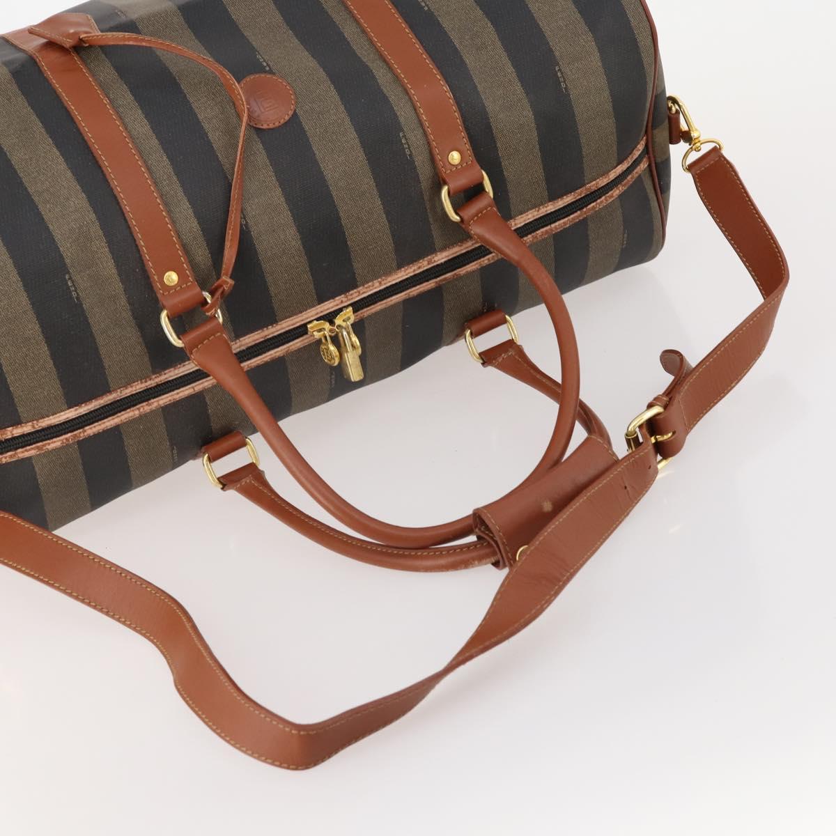 FENDI Pecan Canvas Boston Bag PVC 2way Black Brown Auth 183971