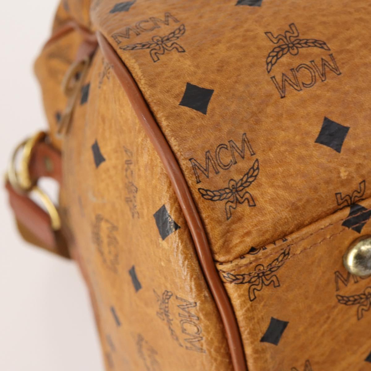 MCM Vicetos Logogram Boston Bag PVC Leather 2way Brown Gold Auth 183972