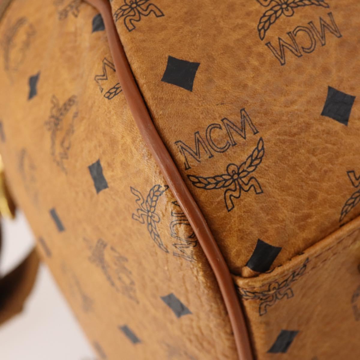 MCM Vicetos Logogram Boston Bag PVC Leather 2way Brown Gold Auth 183972