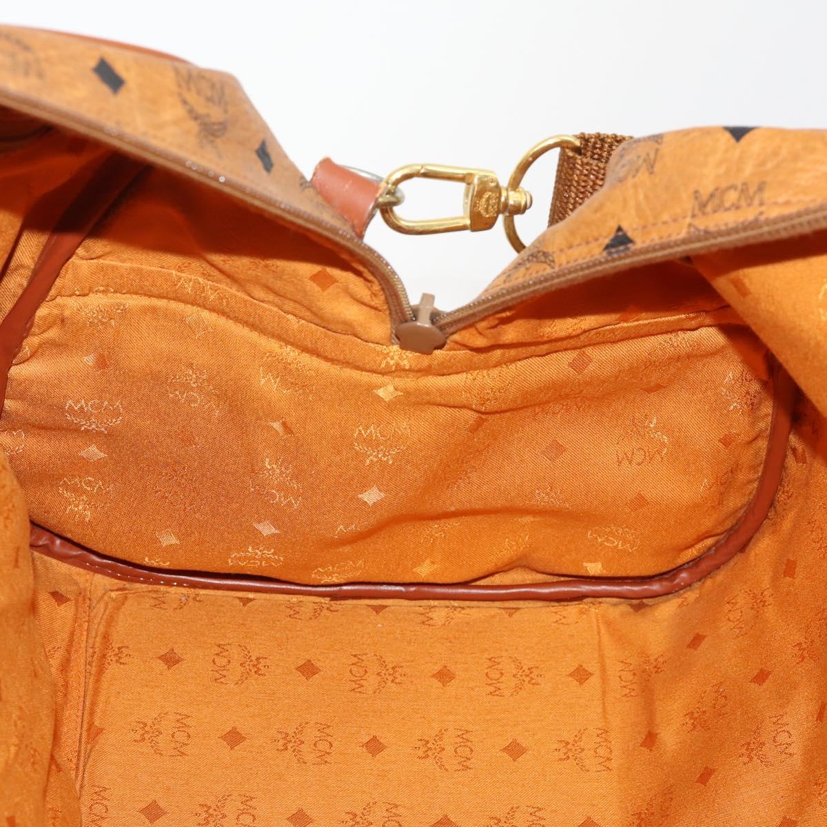 MCM Vicetos Logogram Boston Bag PVC Leather 2way Brown Gold Auth 183972