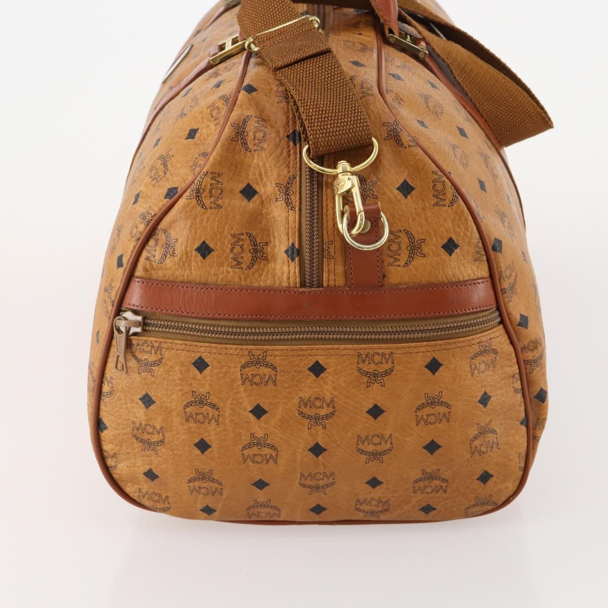 MCM Vicetos Logogram Boston Bag PVC Leather 2way Brown Gold Auth 183972