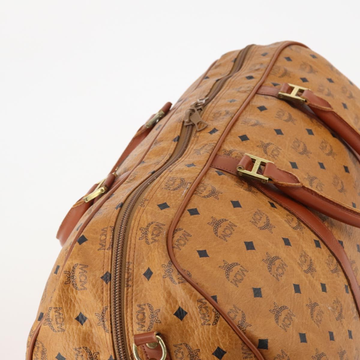 MCM Vicetos Logogram Boston Bag PVC Leather 2way Brown Gold Auth 183972