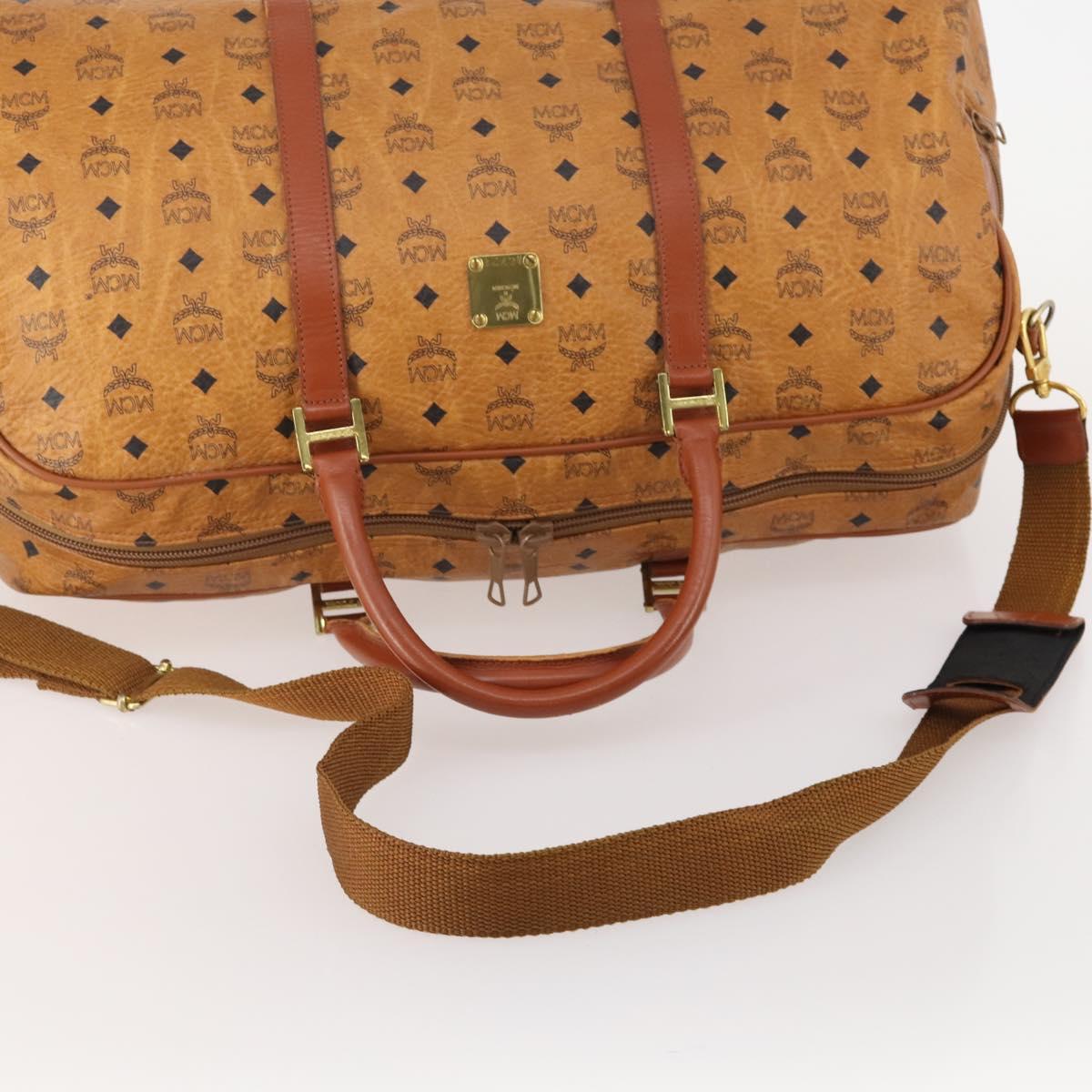 MCM Vicetos Logogram Boston Bag PVC Leather 2way Brown Gold Auth 183972