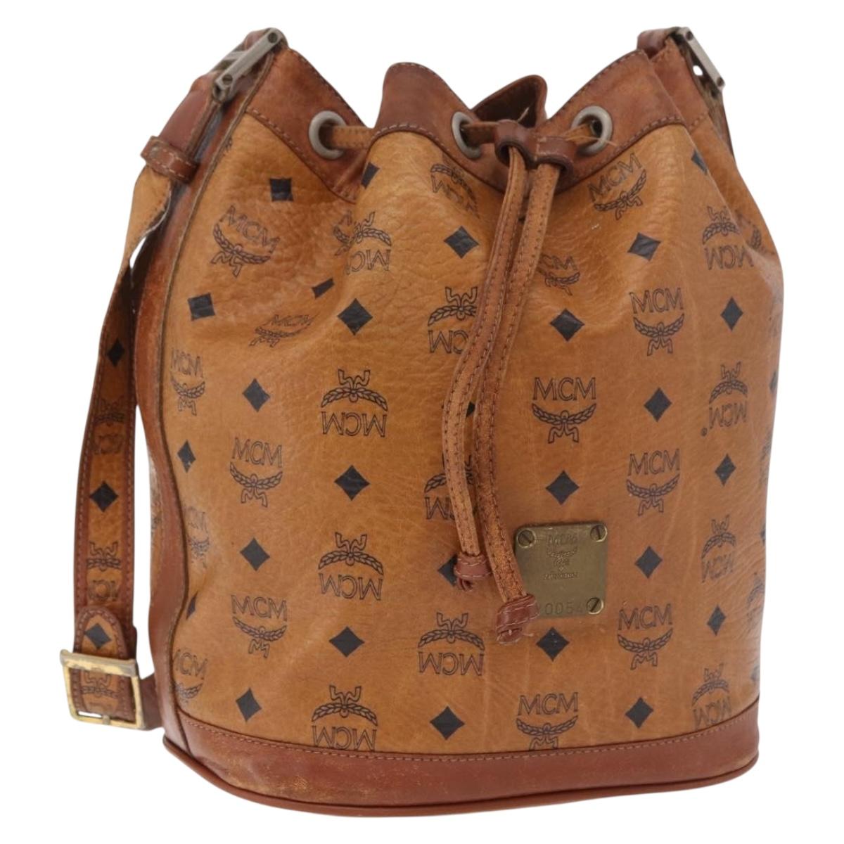 MCM Vicetos Logogram Shoulder Bag PVC Leather Brown Gold Auth 183974