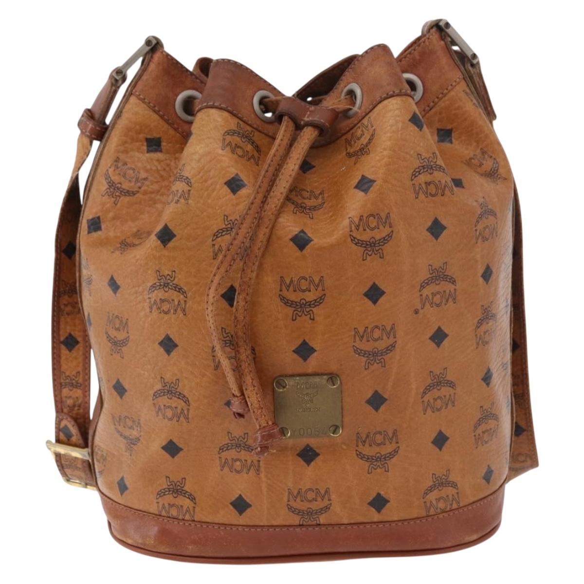 MCM Vicetos Logogram Shoulder Bag PVC Leather Brown Gold Auth 183974