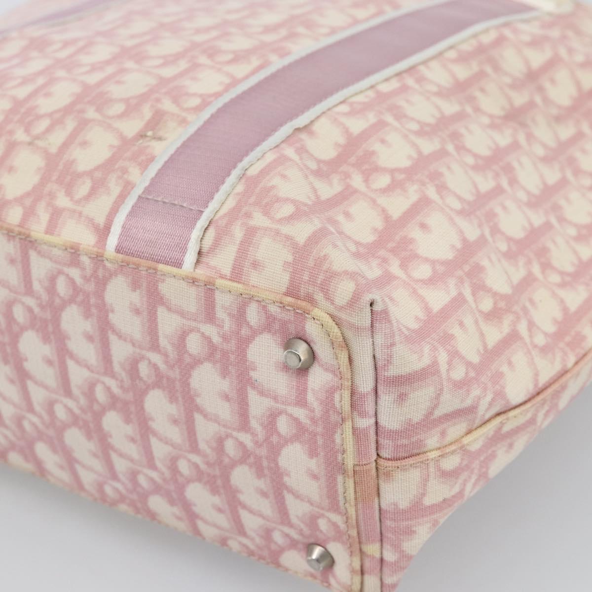 Christian Dior Trotter Canvas Tote Bag PVC Pink Silver Auth 183975
