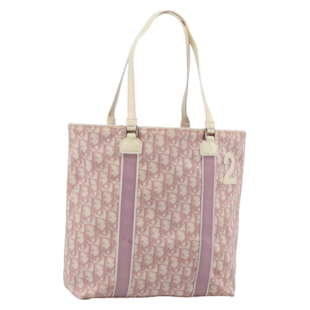Christian Dior Trotter Canvas Tote Bag PVC Pink Silver Auth 183975