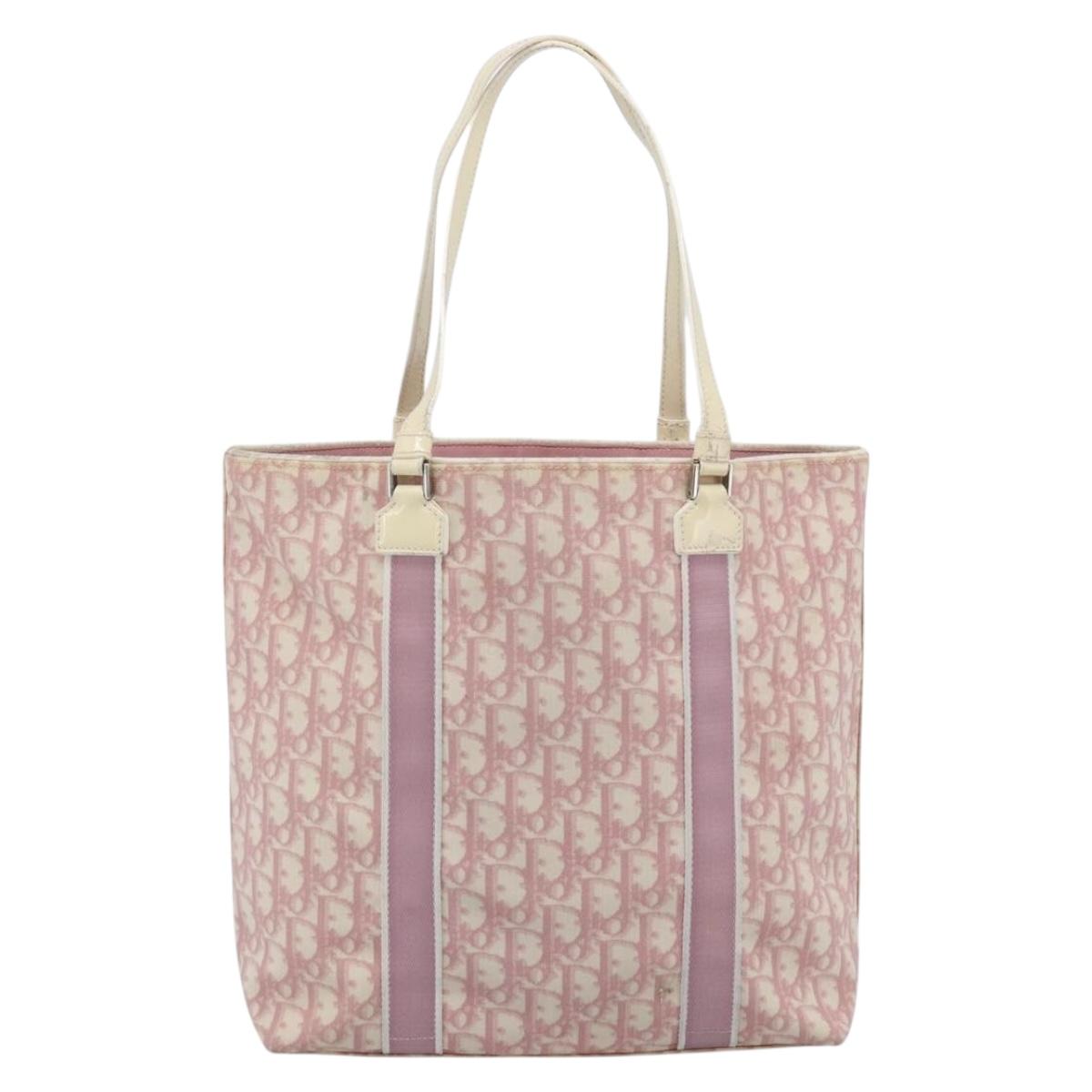 Christian Dior Trotter Canvas Tote Bag PVC Pink Silver Auth 183975