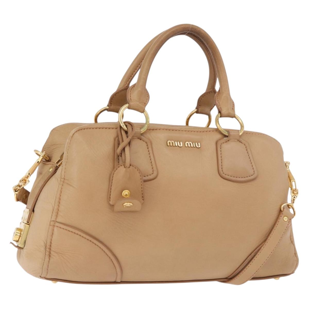 Miu Miu Hand Bag Leather 2way Beige Gold Auth 183976A
