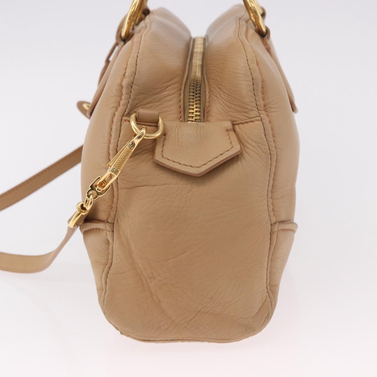 Miu Miu Hand Bag Leather 2way Beige Gold Auth 183976A
