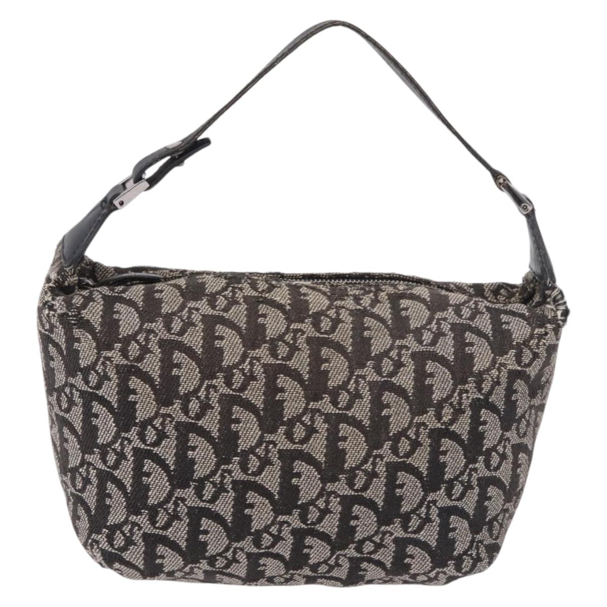 Christian Dior Trotter Canvas Hand Bag Black Silver Auth 183978