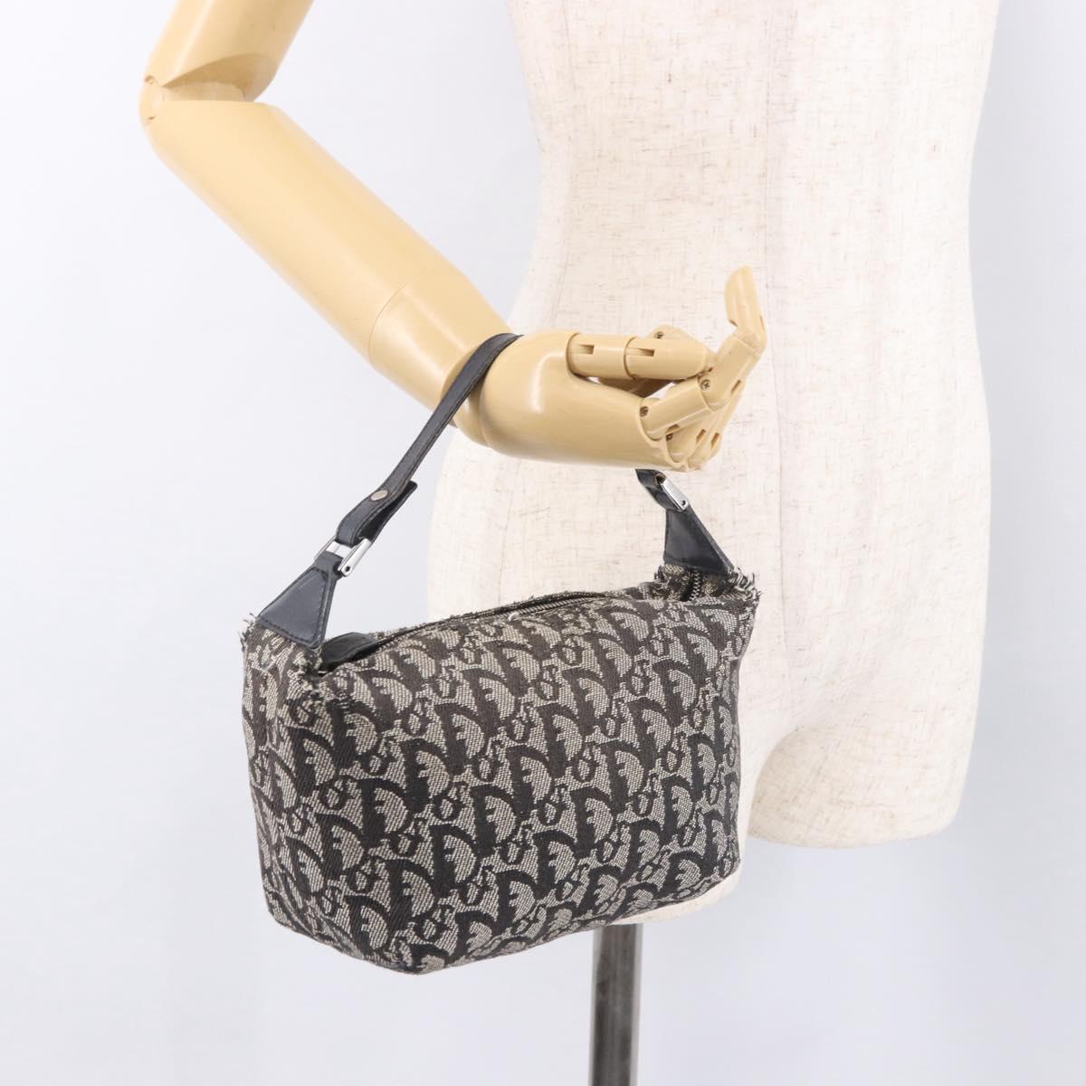 Christian Dior Trotter Canvas Hand Bag Black Silver Auth 183978