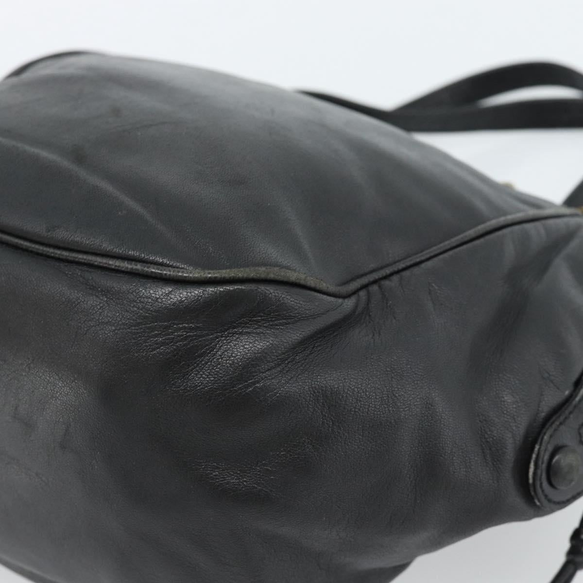 LOEWE Anagram Hand Bag Leather Black Gold Auth 183979