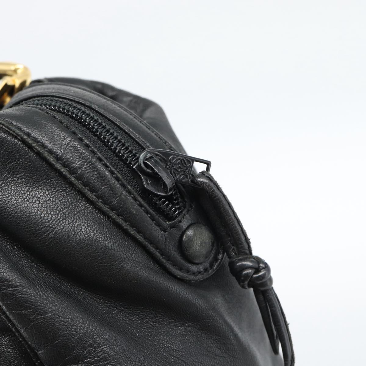 LOEWE Anagram Hand Bag Leather Black Gold Auth 183979