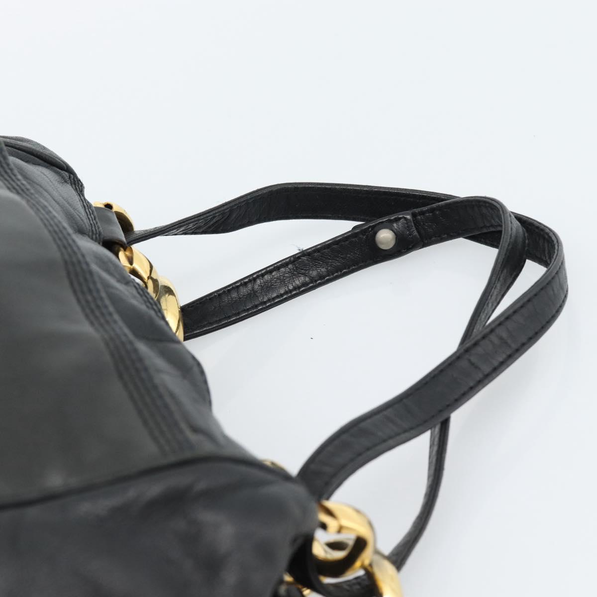LOEWE Anagram Hand Bag Leather Black Gold Auth 183979