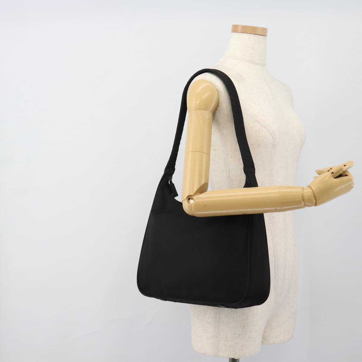 PRADA Shoulder Bag Nylon Black Silver Auth 183980