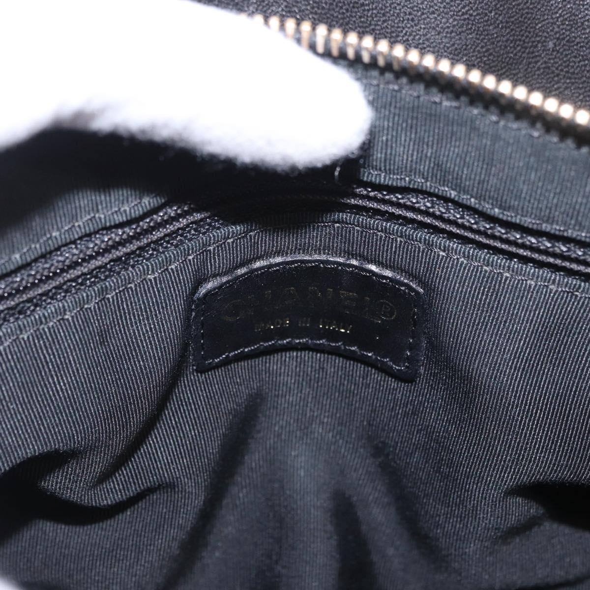 CHANEL Choco Bar Hand Bag Lamb Skin Black Gold CC Auth 183982V