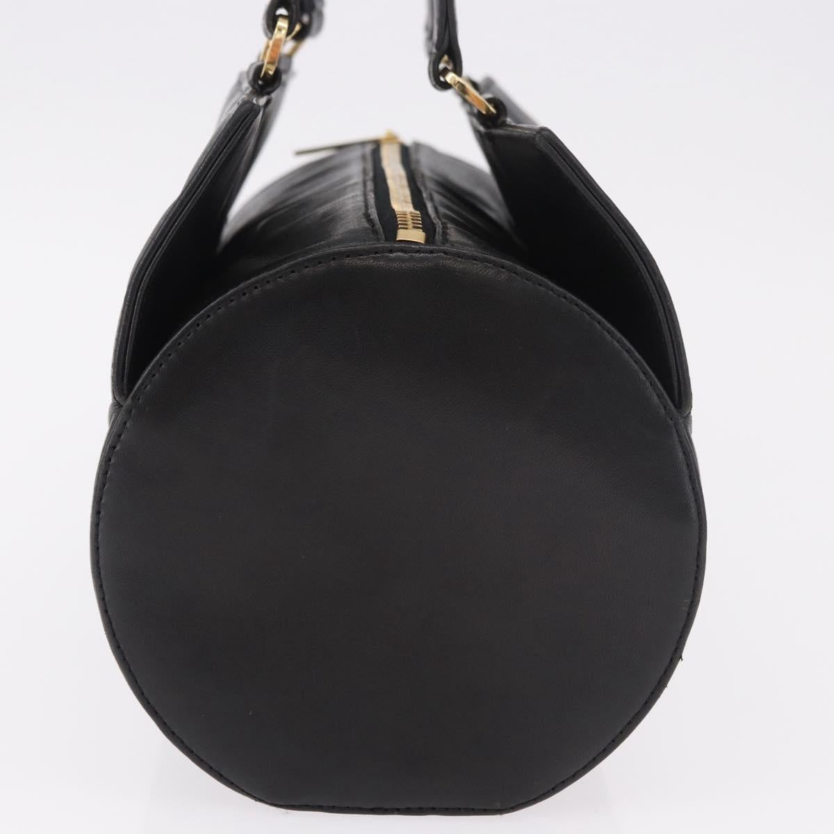CHANEL Choco Bar Hand Bag Lamb Skin Black Gold CC Auth 183982V
