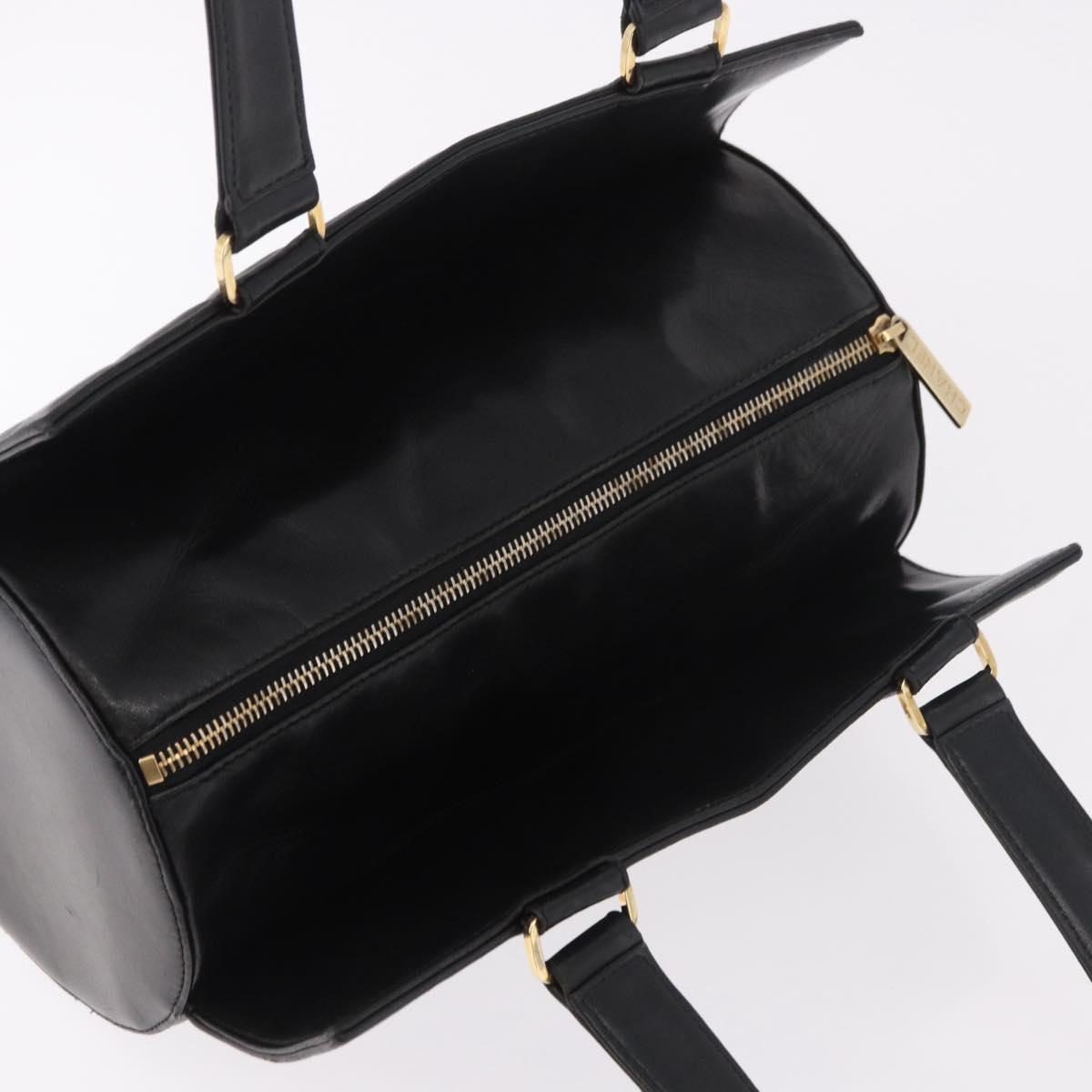 CHANEL Choco Bar Hand Bag Lamb Skin Black Gold CC Auth 183982V