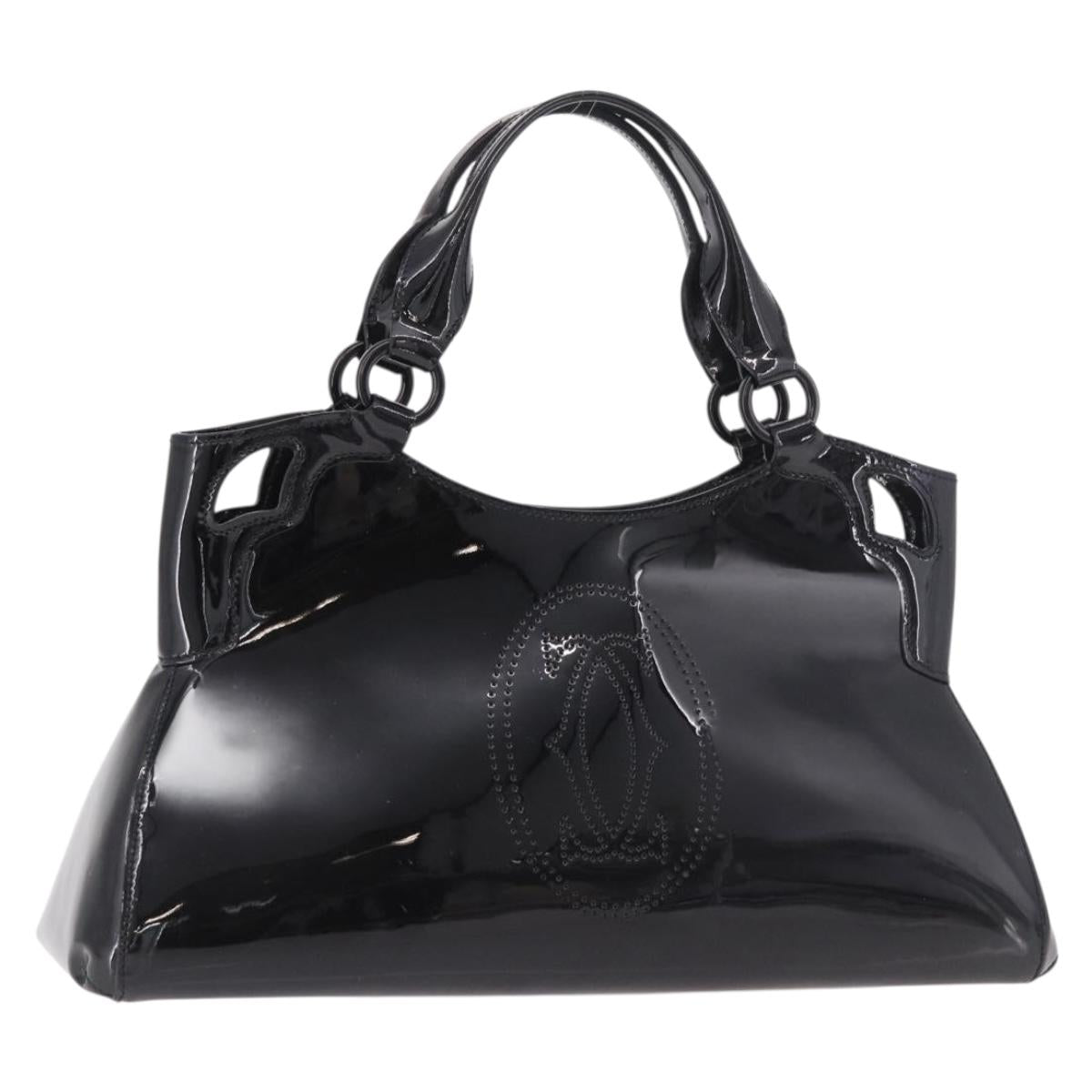 CARTIER Marcello Hand Bag Patent Leather Black Silver Auth 183983A
