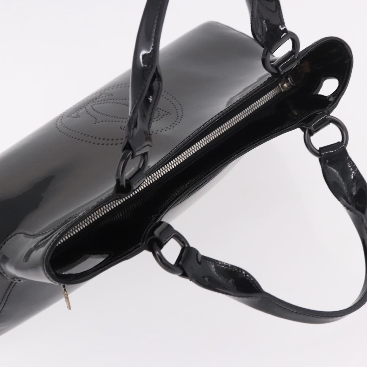 CARTIER Marcello Hand Bag Patent Leather Black Silver Auth 183983A
