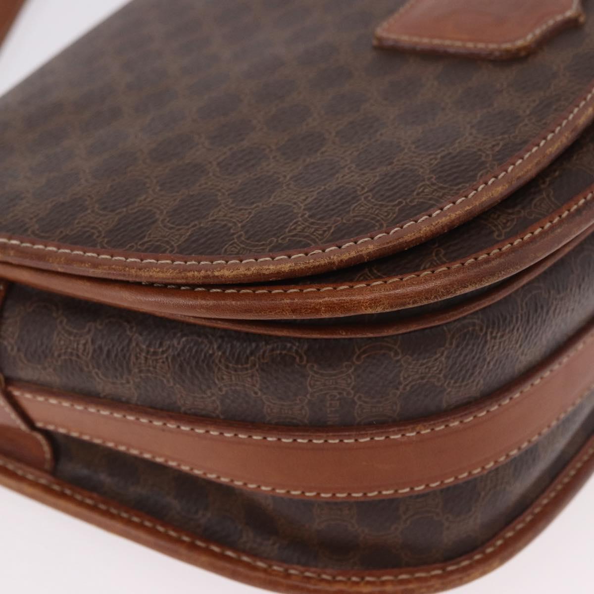CELINE Macadam Canvas Shoulder Bag PVC Leather Brown Gold Auth 183989