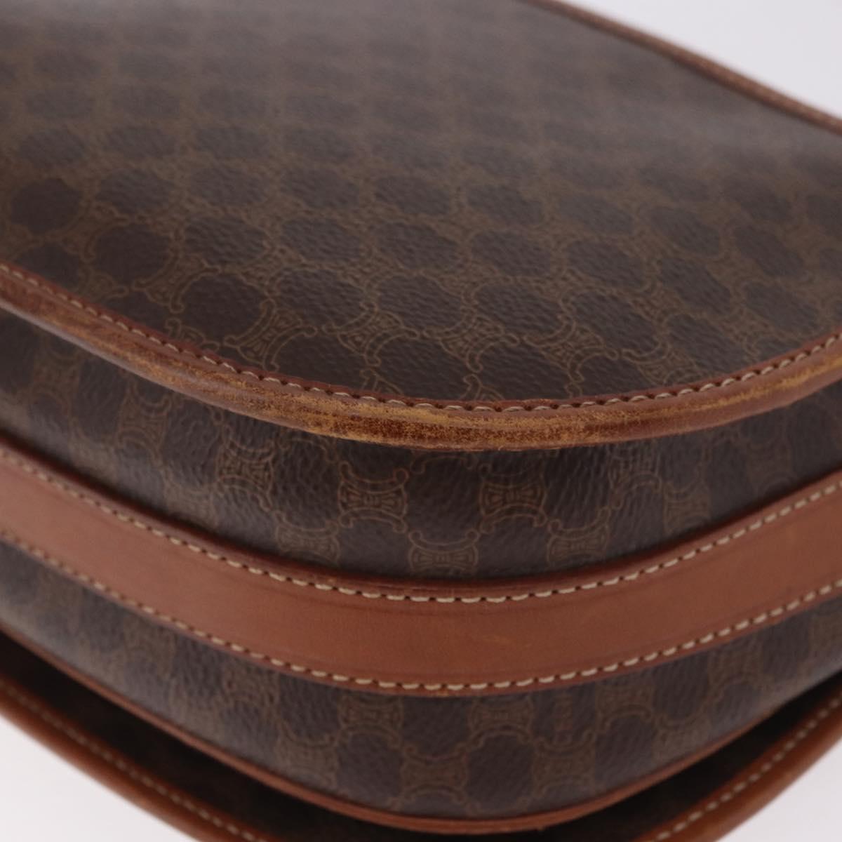 CELINE Macadam Canvas Shoulder Bag PVC Leather Brown Gold Auth 183989