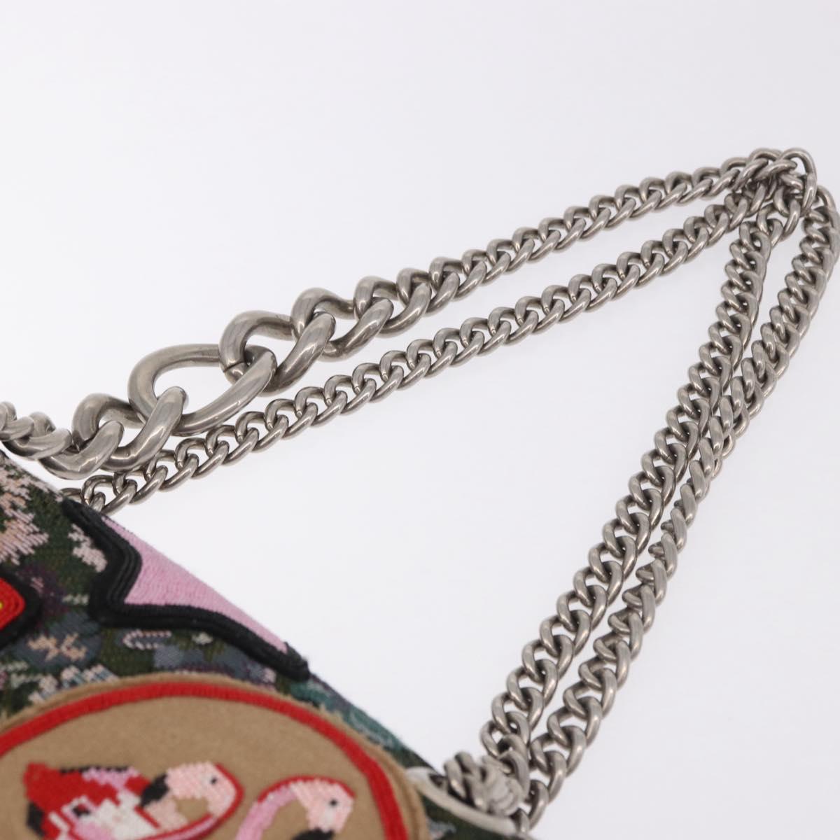 Miu Miu Chain Shoulder Bag Canvas Green Silver Auth 183990M