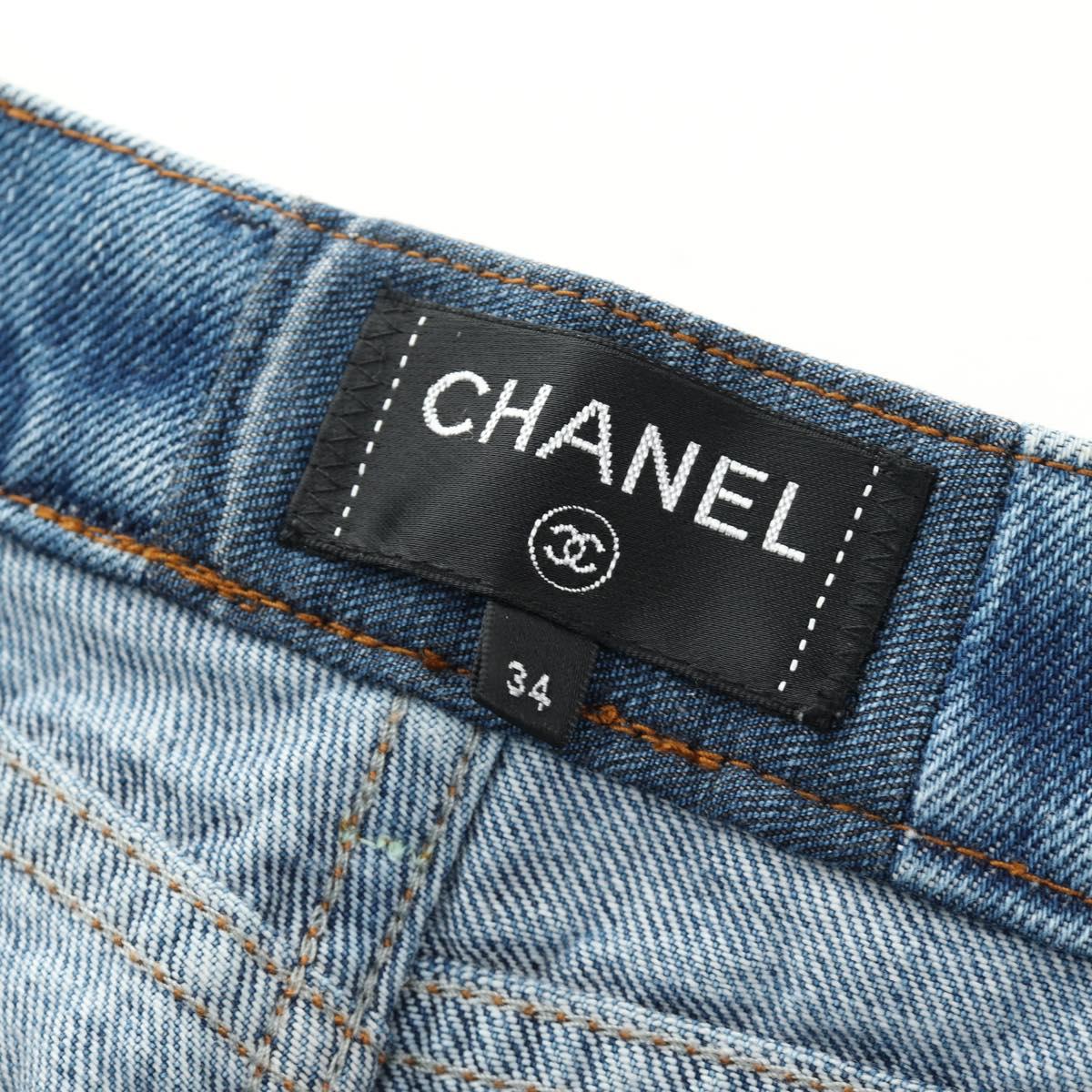 CHANEL Pants Denim Blue CC Auth 183991V