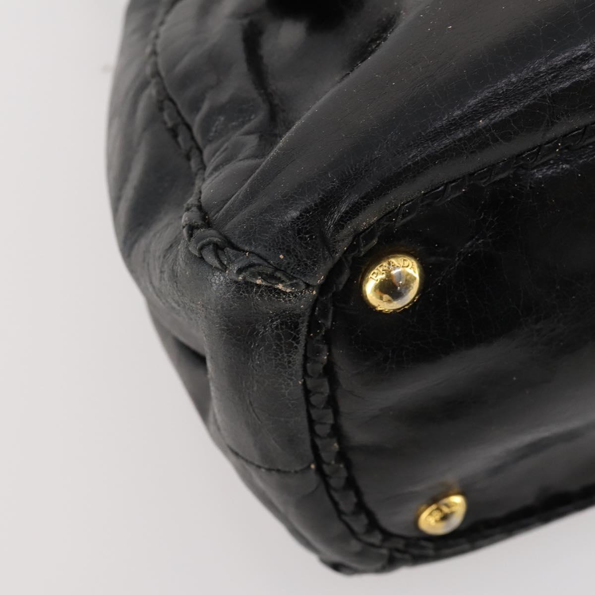 PRADA Hand Bag Leather 2way Black Gold Auth 183993